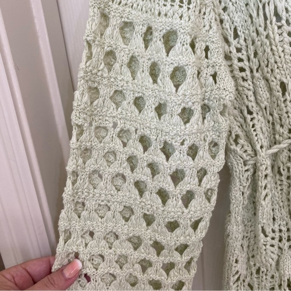 Free People New Size S Sweet Talker Boho Long Crochet Knit Cardigan Honeydew - Picture 12 of 16